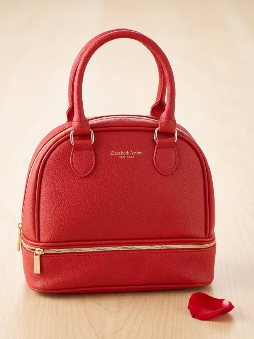 Elizabeth Arden Red Dome Satchel with Gold Accents